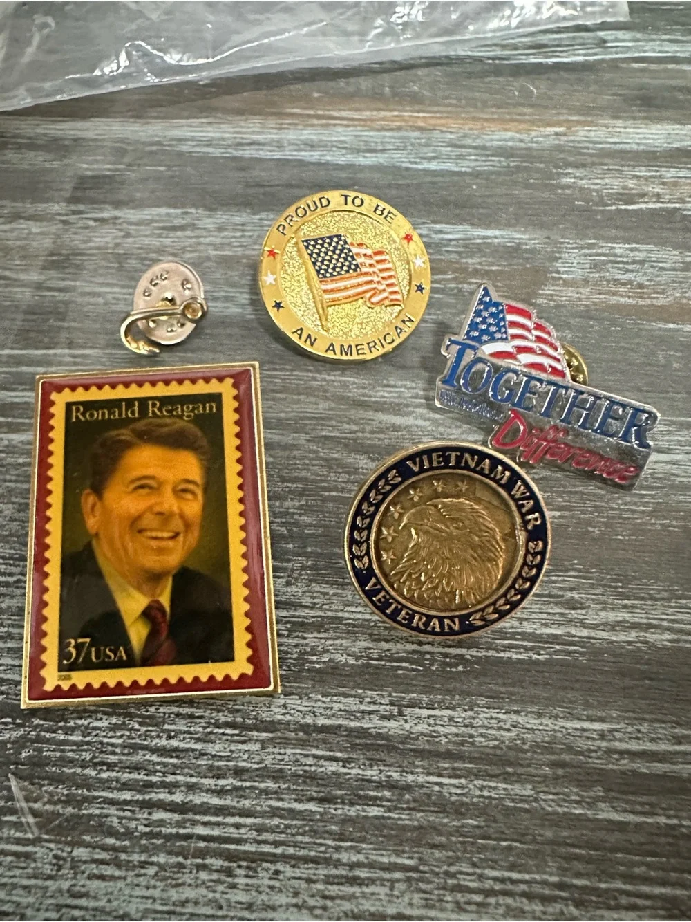 Ronald Reagan Commemorative Patriotic Lapel Pin - Gold, Red, Blue